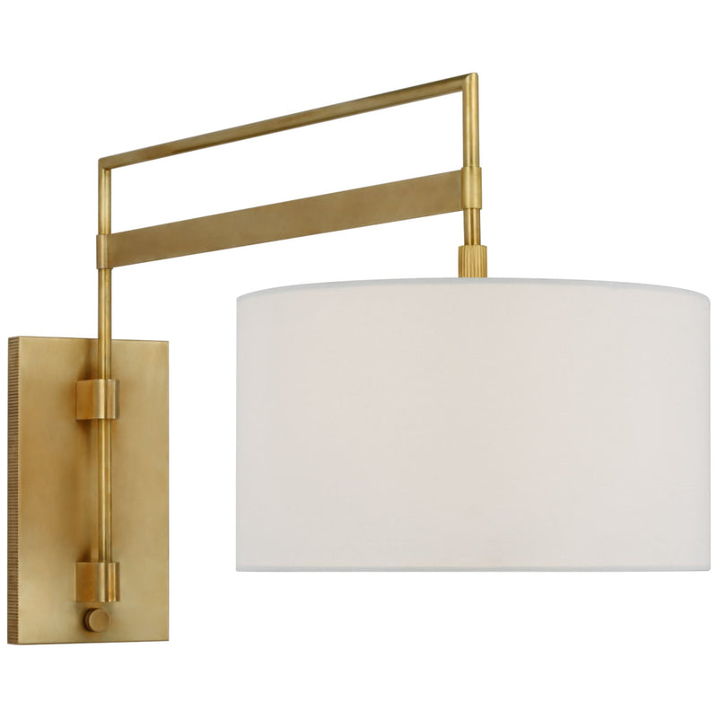 Ray Booth Gael Large Articulating Wall Light in Antique Brass with Linen Shade