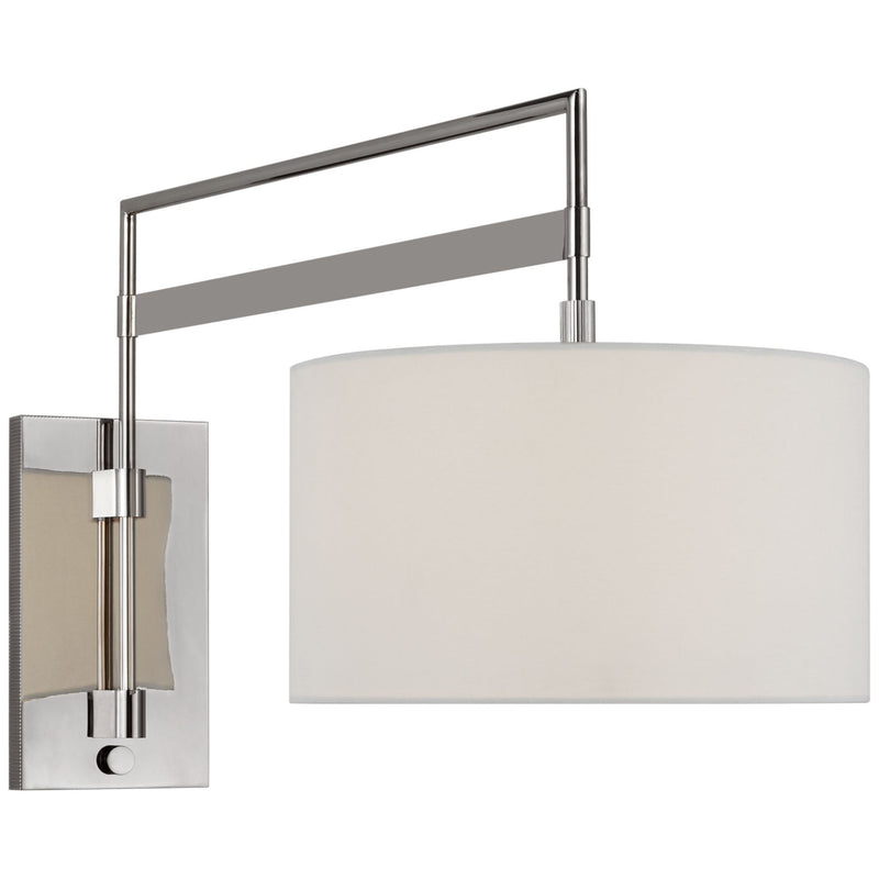 Ray Booth Gael Large Articulating Wall Light in Polished Nickel with Linen Shade
