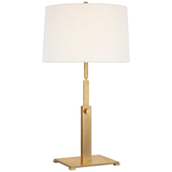 Ray Booth Cadmus Large Adjustable Table Lamp in Antique Brass with Linen Shade