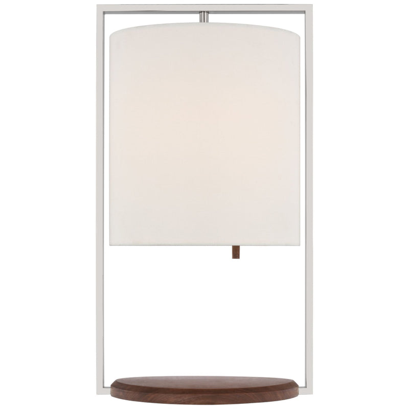 Ray Booth Zenz Medium Table Lamp in Polished Nickel and Walnut with Linen Shade