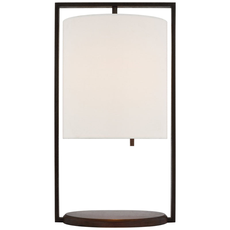 Ray Booth Zenz Medium Table Lamp in Warm Iron and Dark Walnut with Linen Shade
