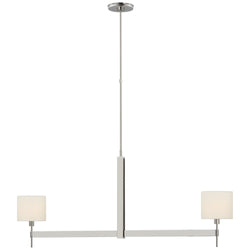 Ray Booth Brontes Large Linear Chandelier in Polished Nickel with Linen Shades