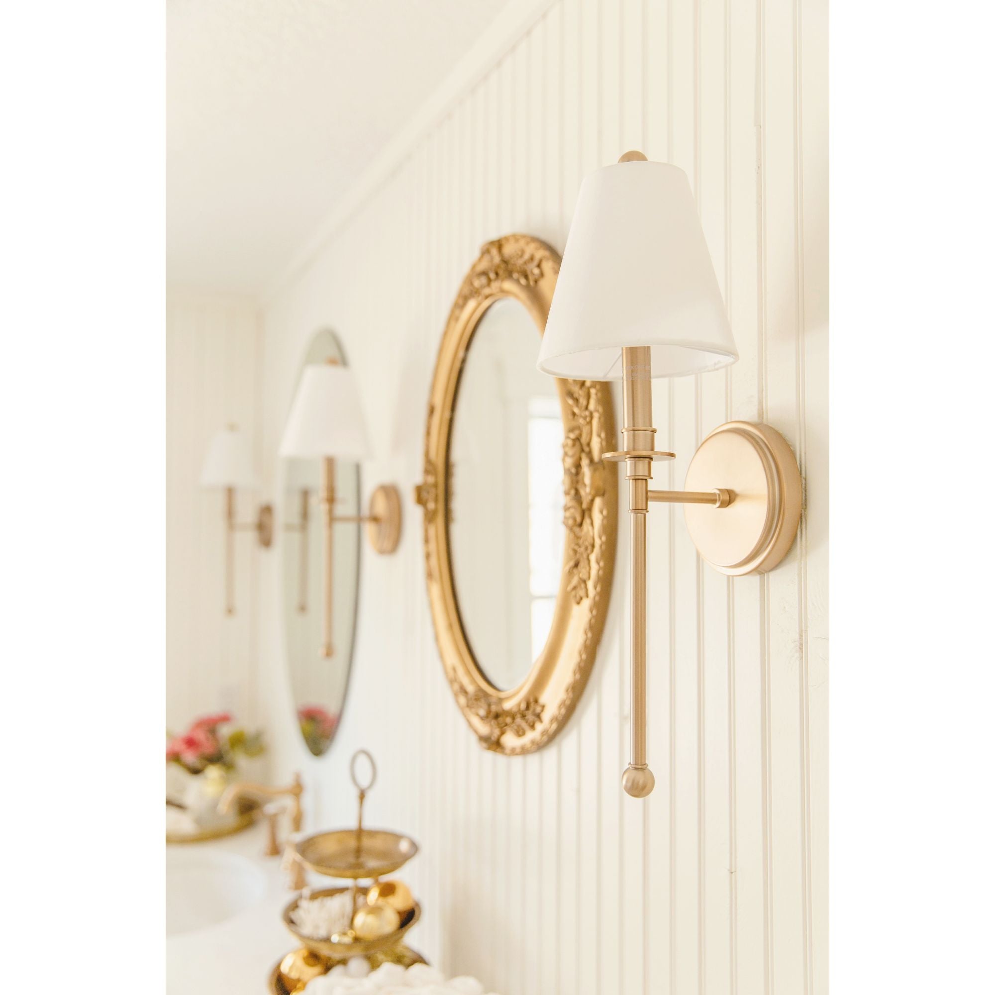 Riverdale 1 Light Aged Brass Sconce Glass Silk Shade 6"W x 14.5"H x 7"D