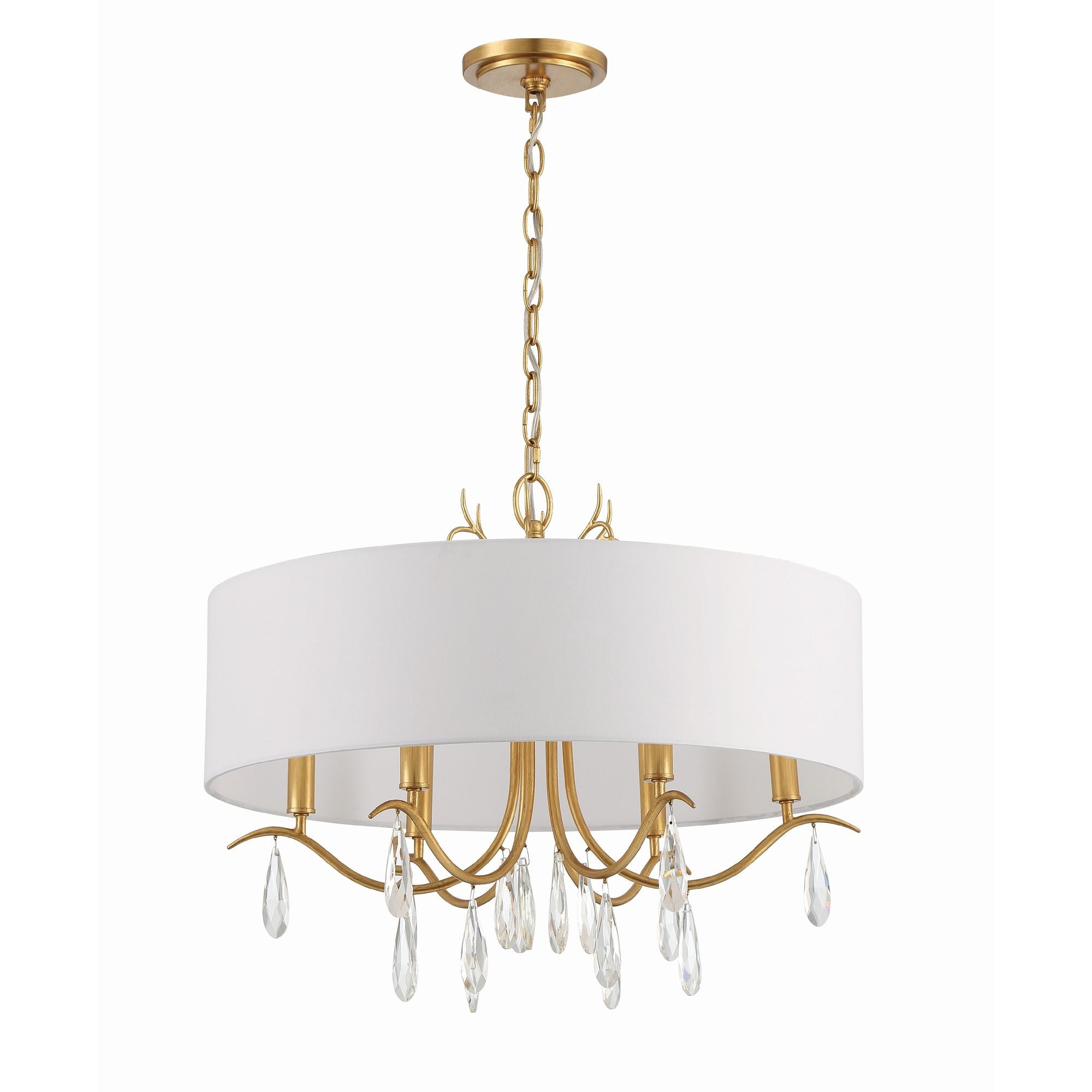 Rollins 6 Light Antique Gold Chandelier Hand Cut Crystal Silk Shade 24"W x 20"H x 24"D