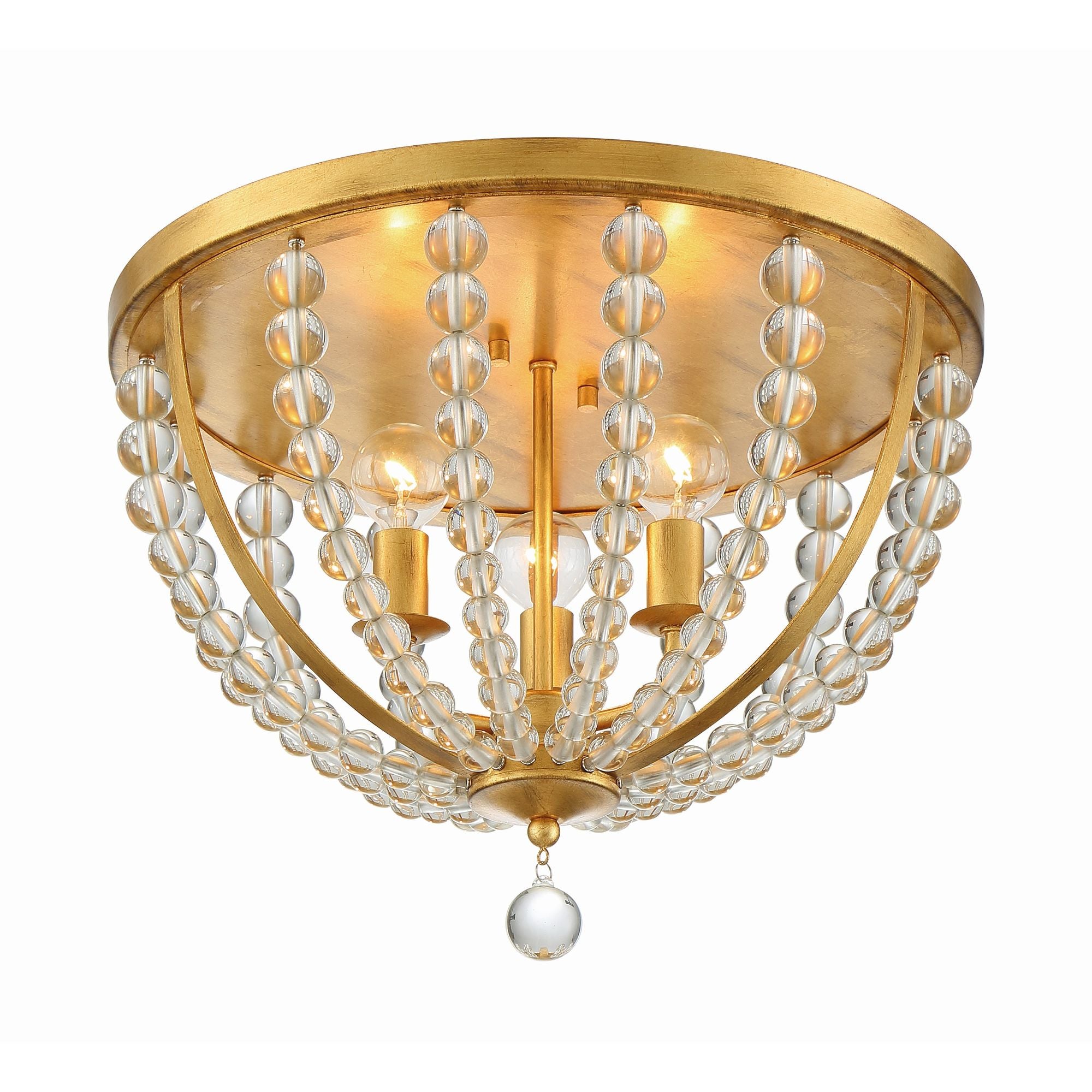 Roxy 3 Light Antique Gold Flush Mount Clear Glass Beads 16.5"W x 13.25"H x 16.5"D