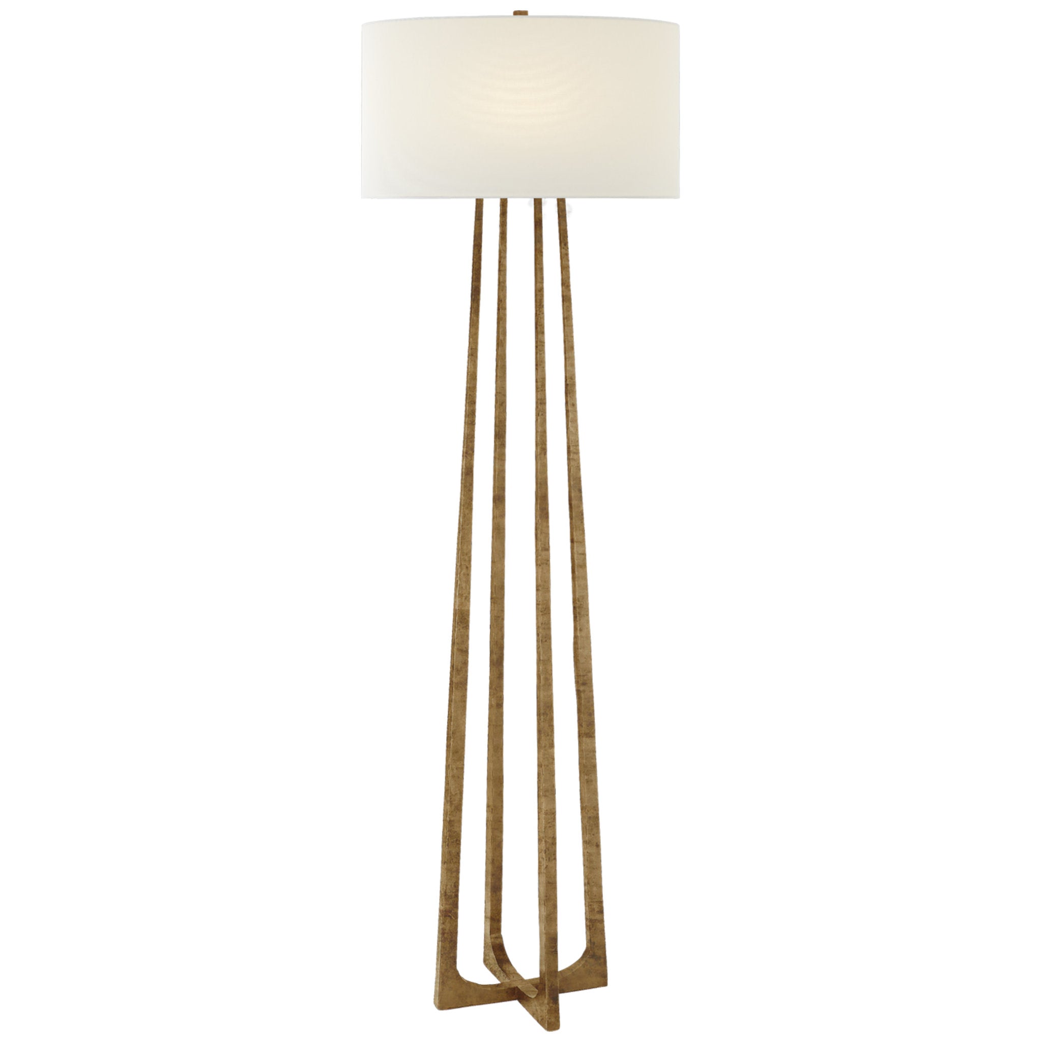 Ian K. Fowler Scala Large Hand-Forged Floor Lamp in Gilded Iron with Linen Shade