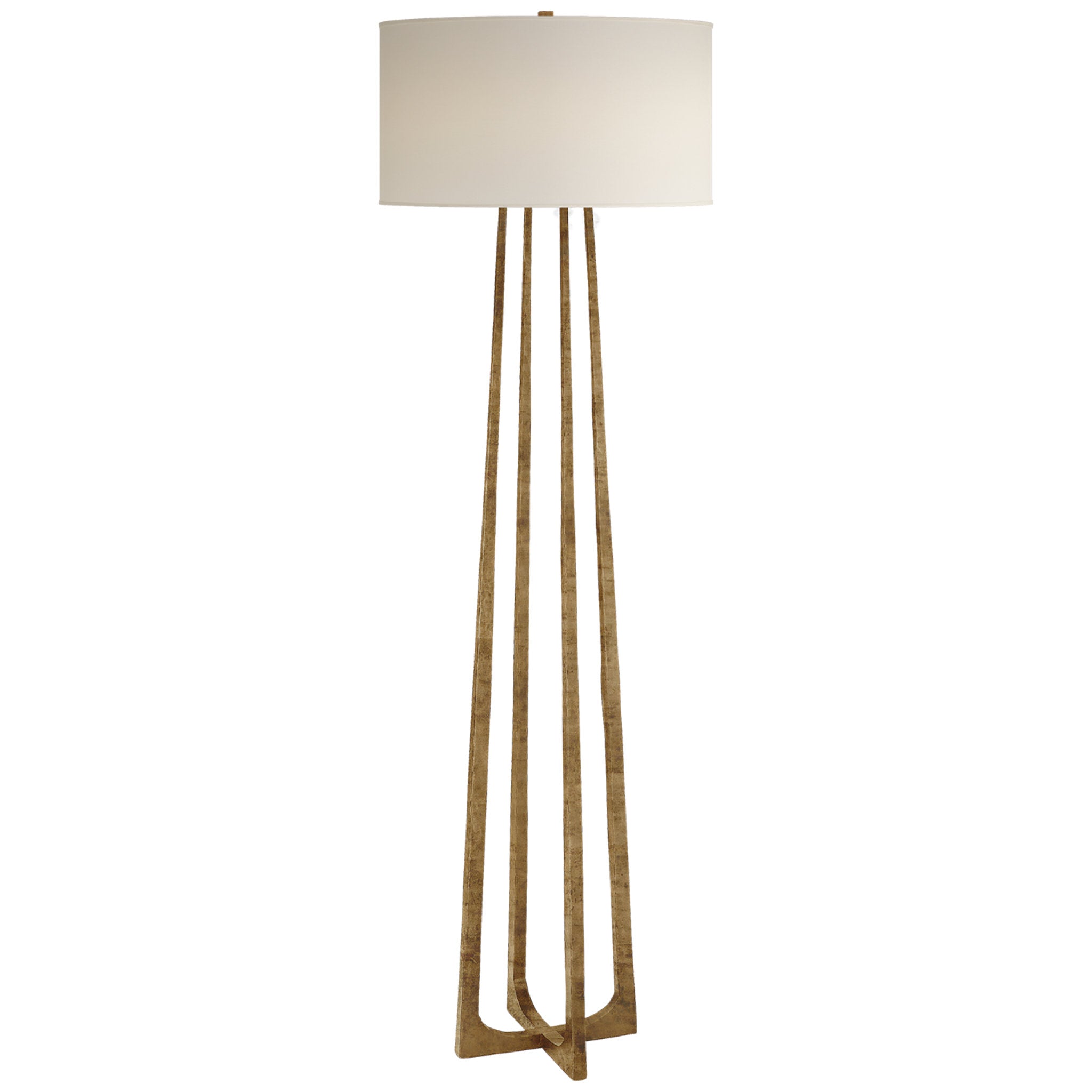 Ian K. Fowler Scala Large Hand-Forged Floor Lamp in Gilded Iron with Natural Percale Shade