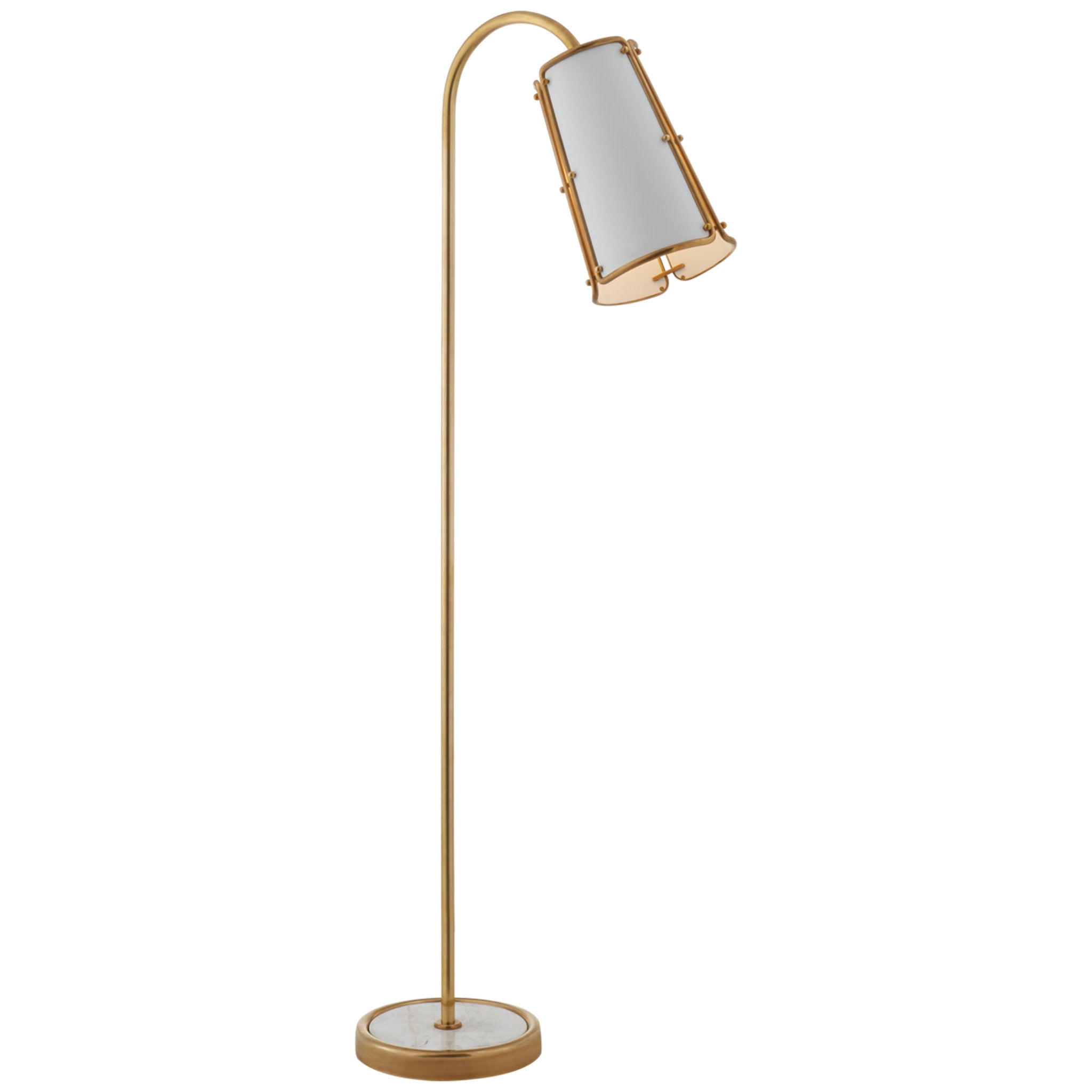 Carrier and Company Hastings Medium Floor Lamp in Hand-Rubbed Antique Brass with White Shade