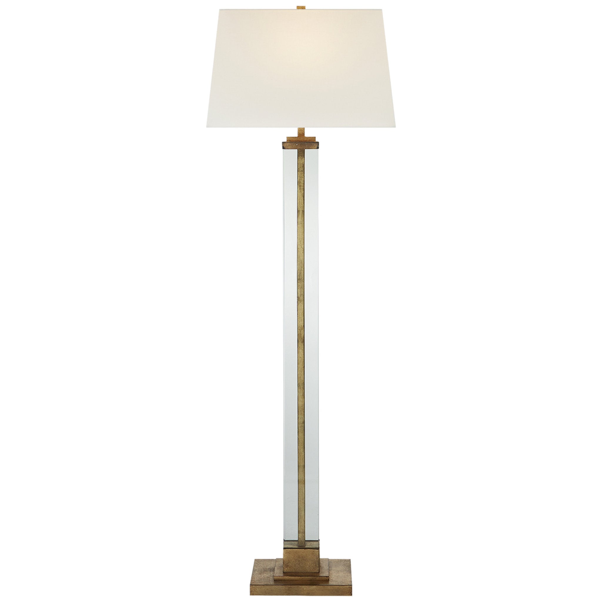 Visual Comfort Wright Large Floor Lamp in Gilded Iron with Linen Shade