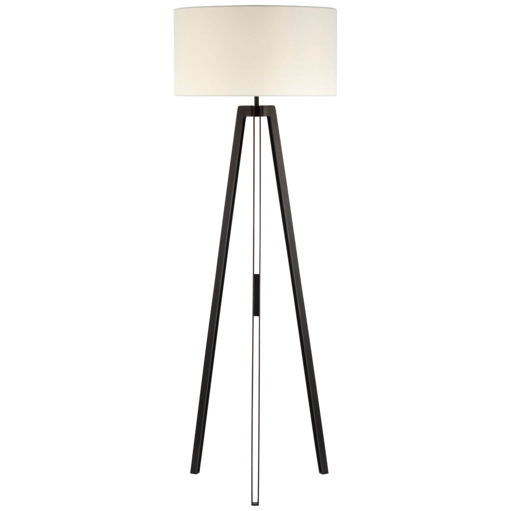 Ian K. Fowler Longhill Large Tripod Floor Lamp in Aged Iron with Linen Shade