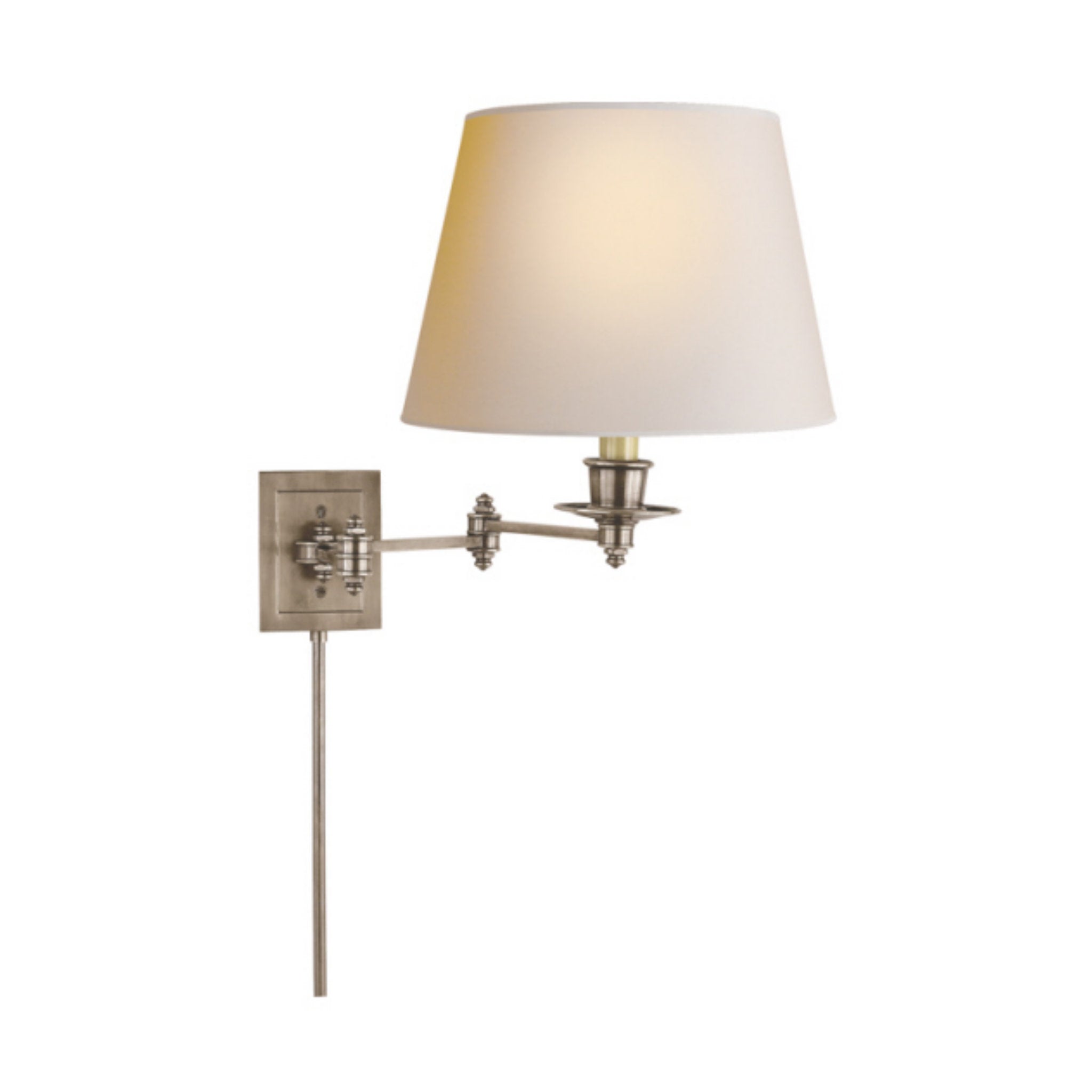 Visual Comfort Triple Swing Arm Wall Lamp in Antique Nickel with Natural Paper Shade