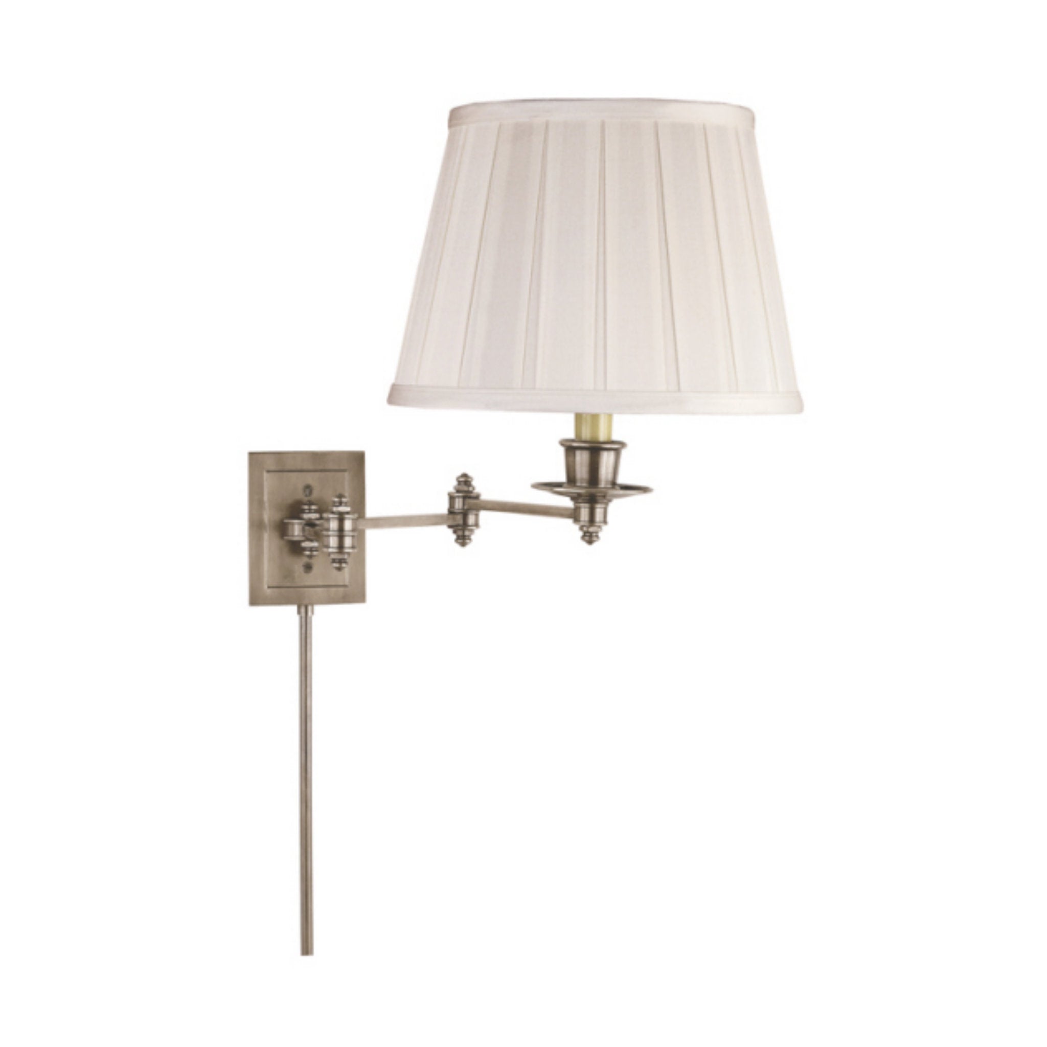 Visual Comfort Triple Swing Arm Wall Lamp in Antique Nickel with Silk Shade