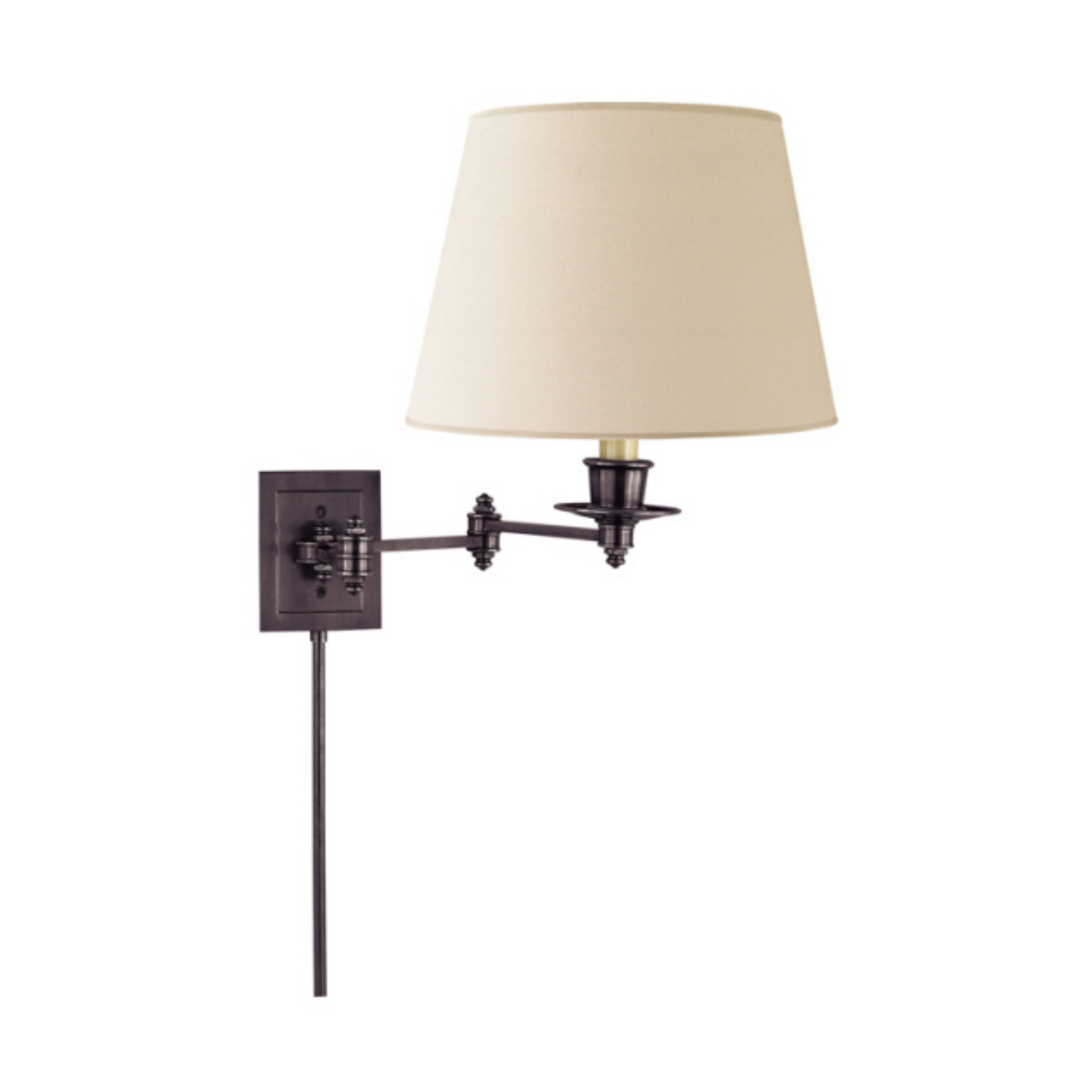 Visual Comfort Triple Swing Arm Wall Lamp in Bronze with Linen Shade