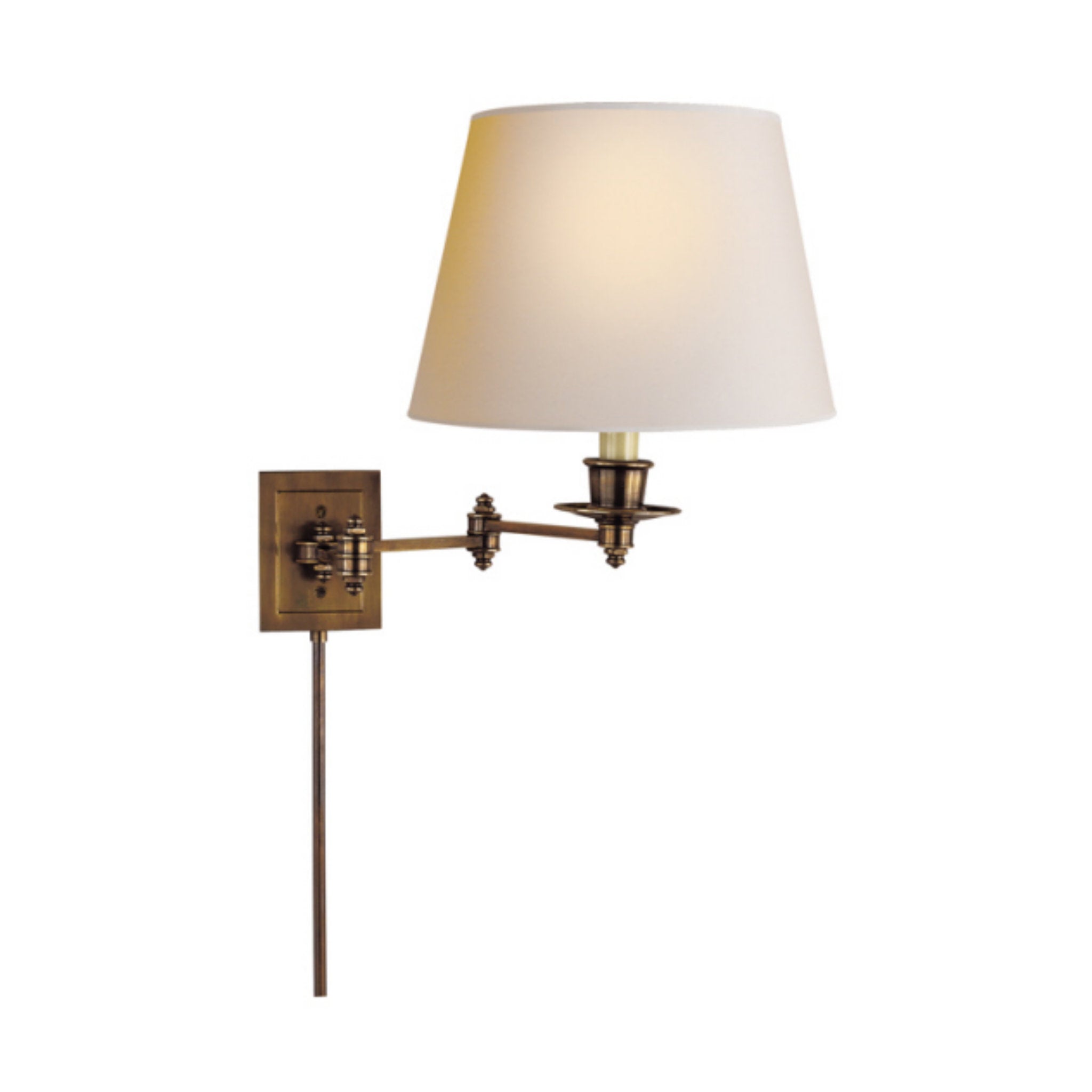 Visual Comfort Triple Swing Arm Wall Lamp in Hand-Rubbed Antique Brass with Natural Paper Shade