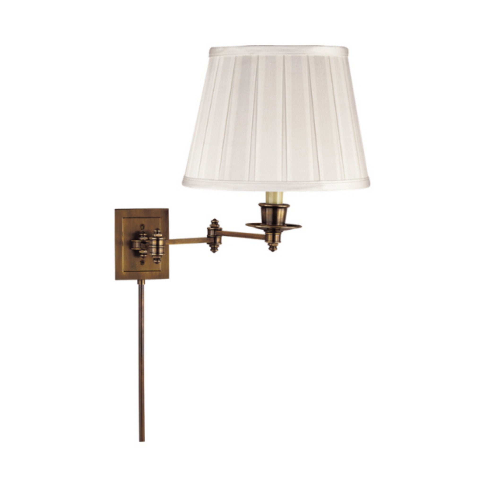Visual Comfort Triple Swing Arm Wall Lamp in Hand-Rubbed Antique Brass with Silk Shade
