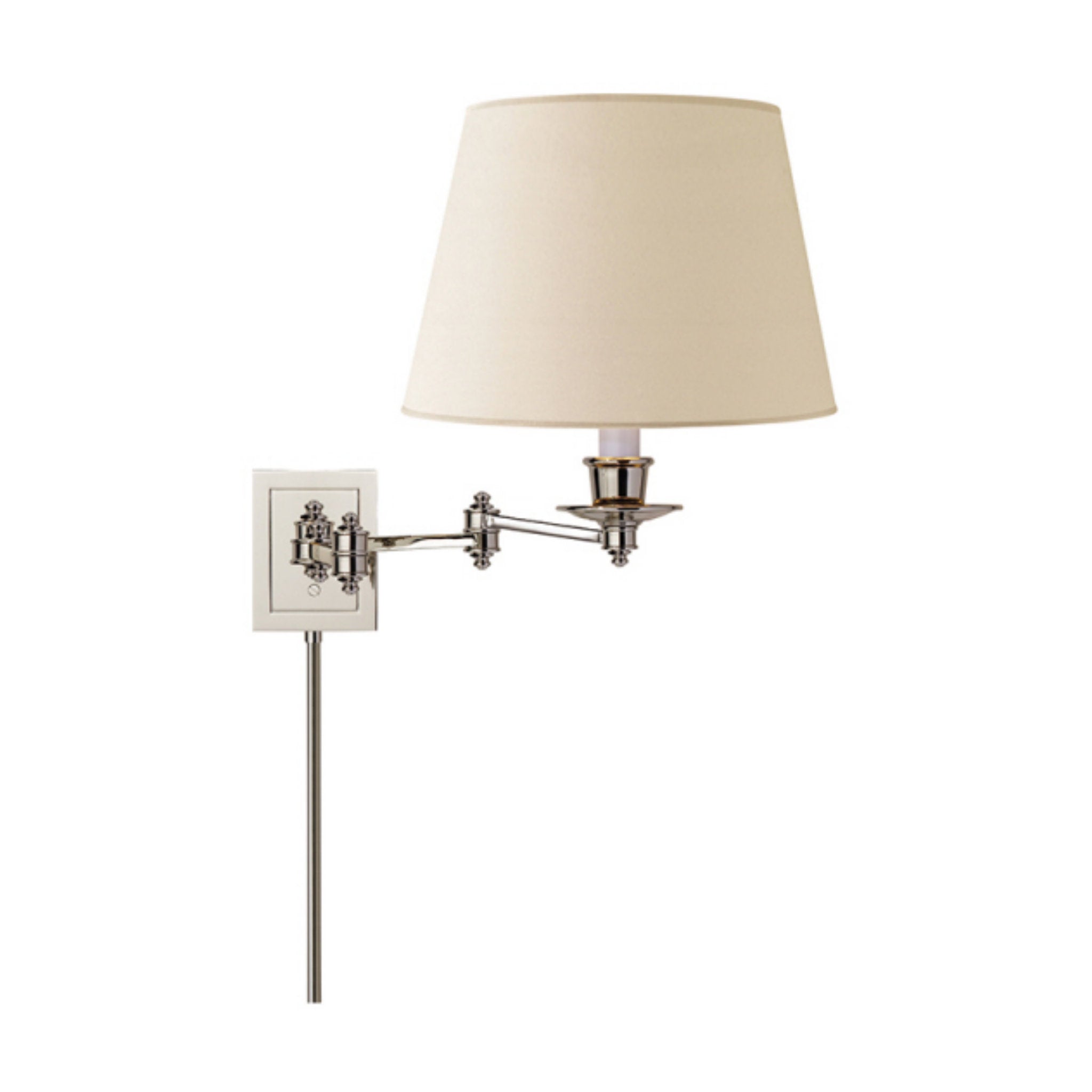 Visual Comfort Triple Swing Arm Wall Lamp in Polished Nickel with Linen Shade