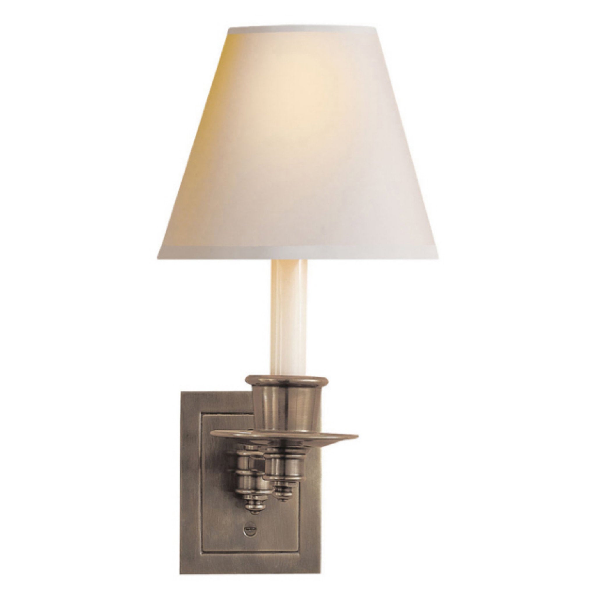 Visual Comfort Single Swing Arm Sconce in Antique Nickel with Natural Paper Shade