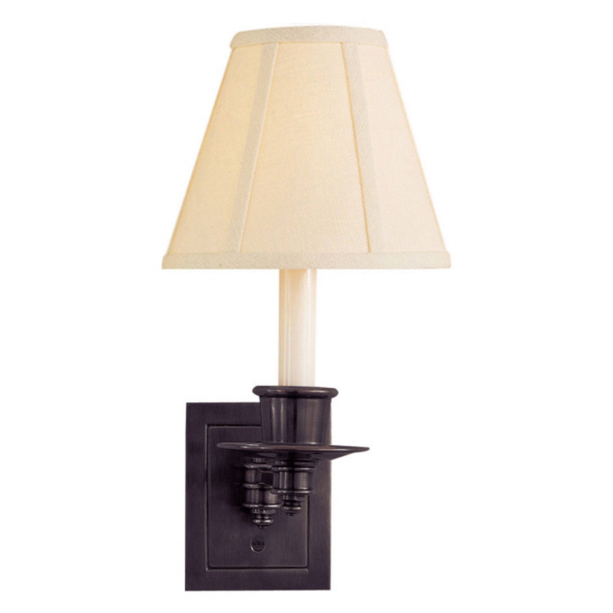 Visual Comfort Single Swing Arm Sconce in Bronze with Linen Shade