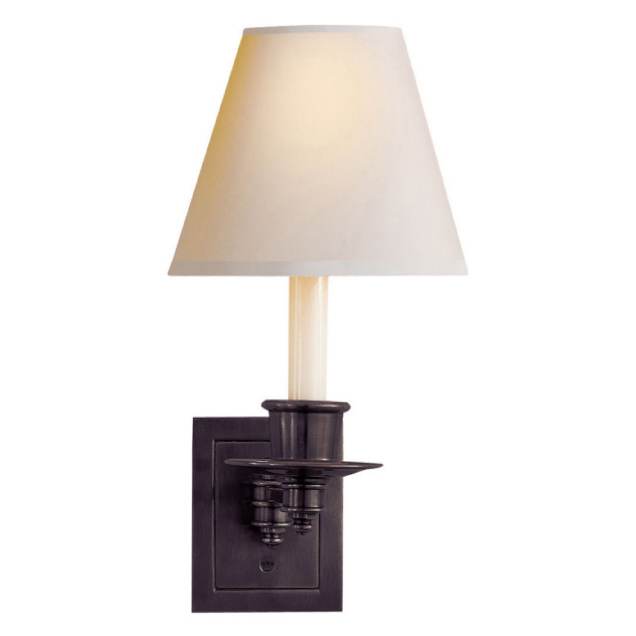Visual Comfort Single Swing Arm Sconce in Bronze with Natural Paper Shade