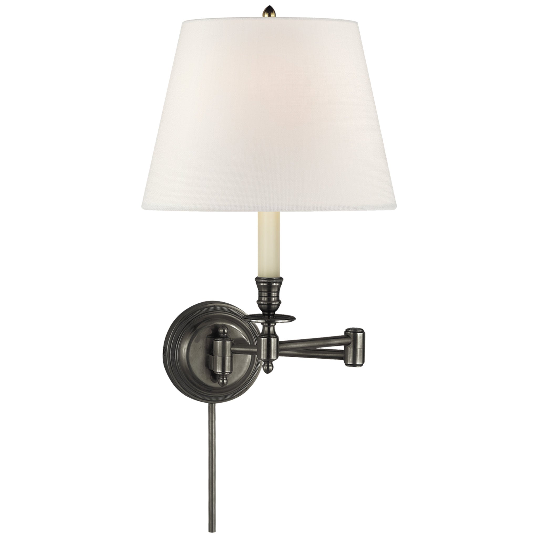 Visual Comfort Candlestick Swing Arm in Bronze with Linen Shade
