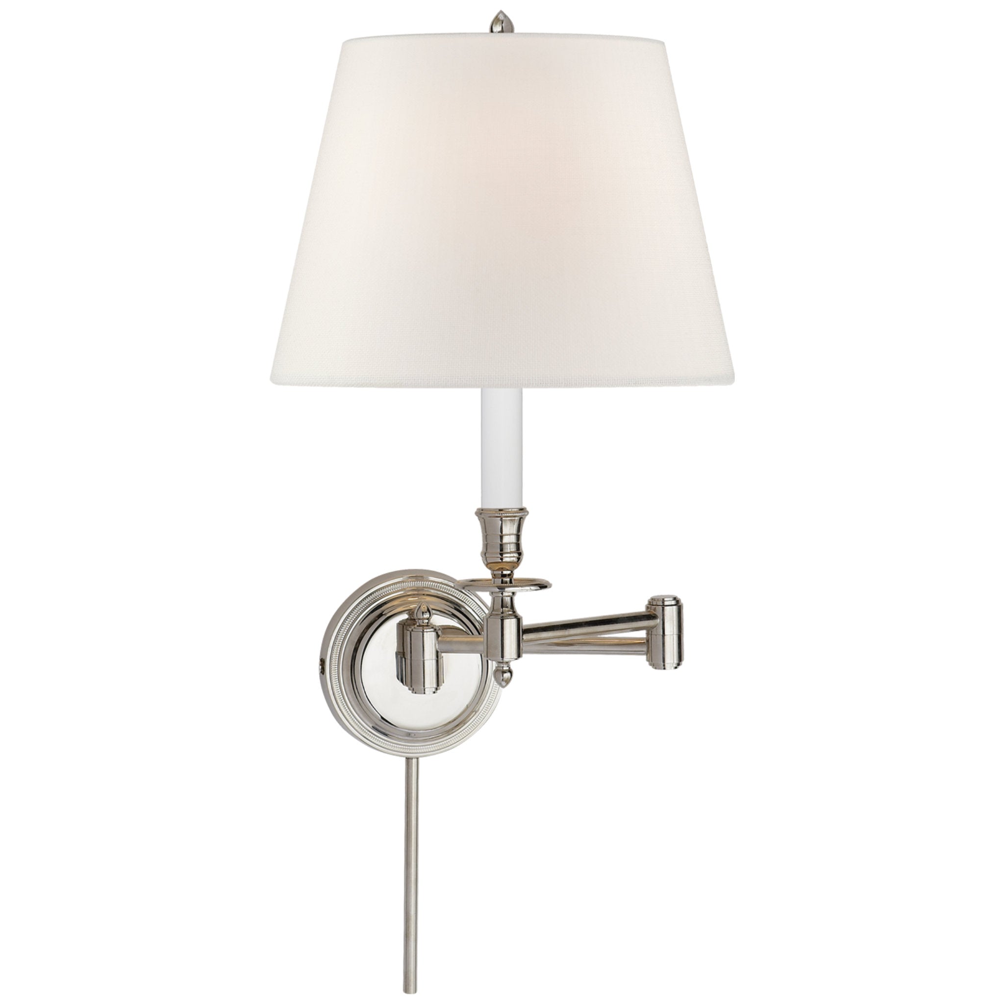 Visual Comfort Candlestick Swing Arm in Polished Nickel with Linen Shade