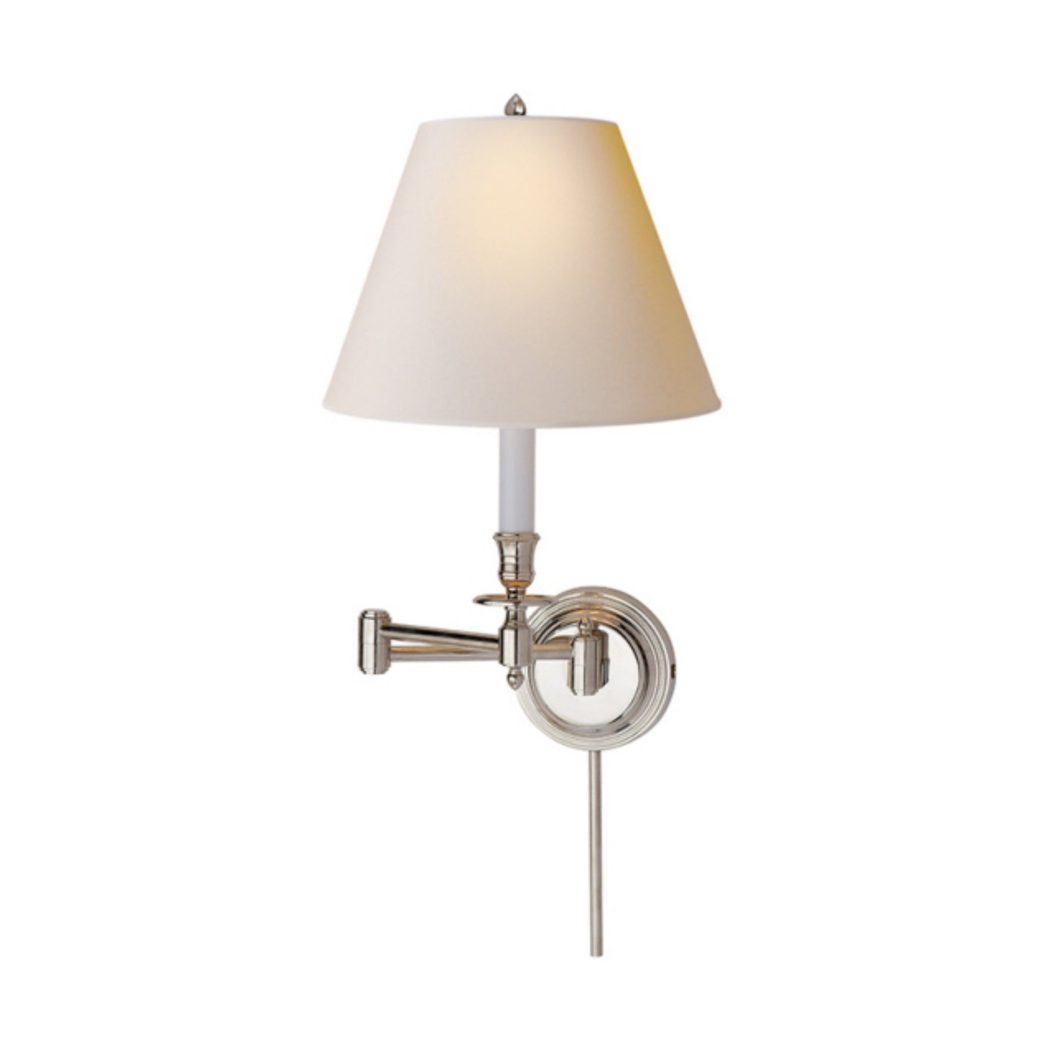 Visual Comfort Candlestick Swing Arm in Polished Nickel with Natural Paper Shade