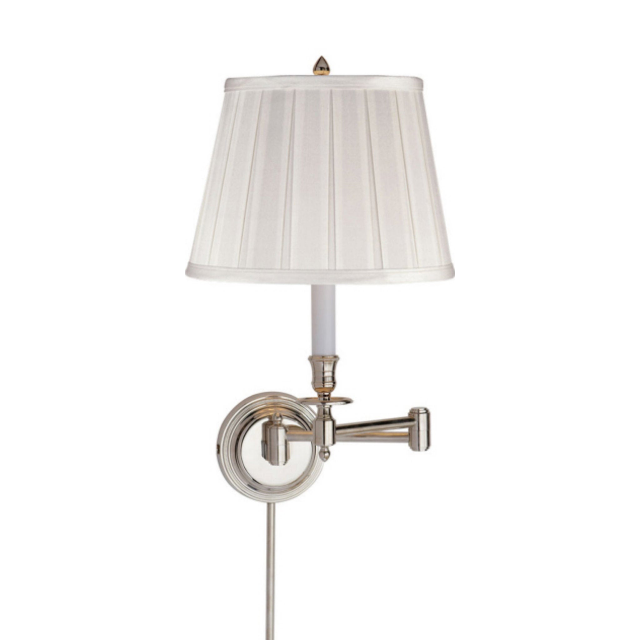 Visual Comfort Candlestick Swing Arm in Polished Nickel with Silk Shade