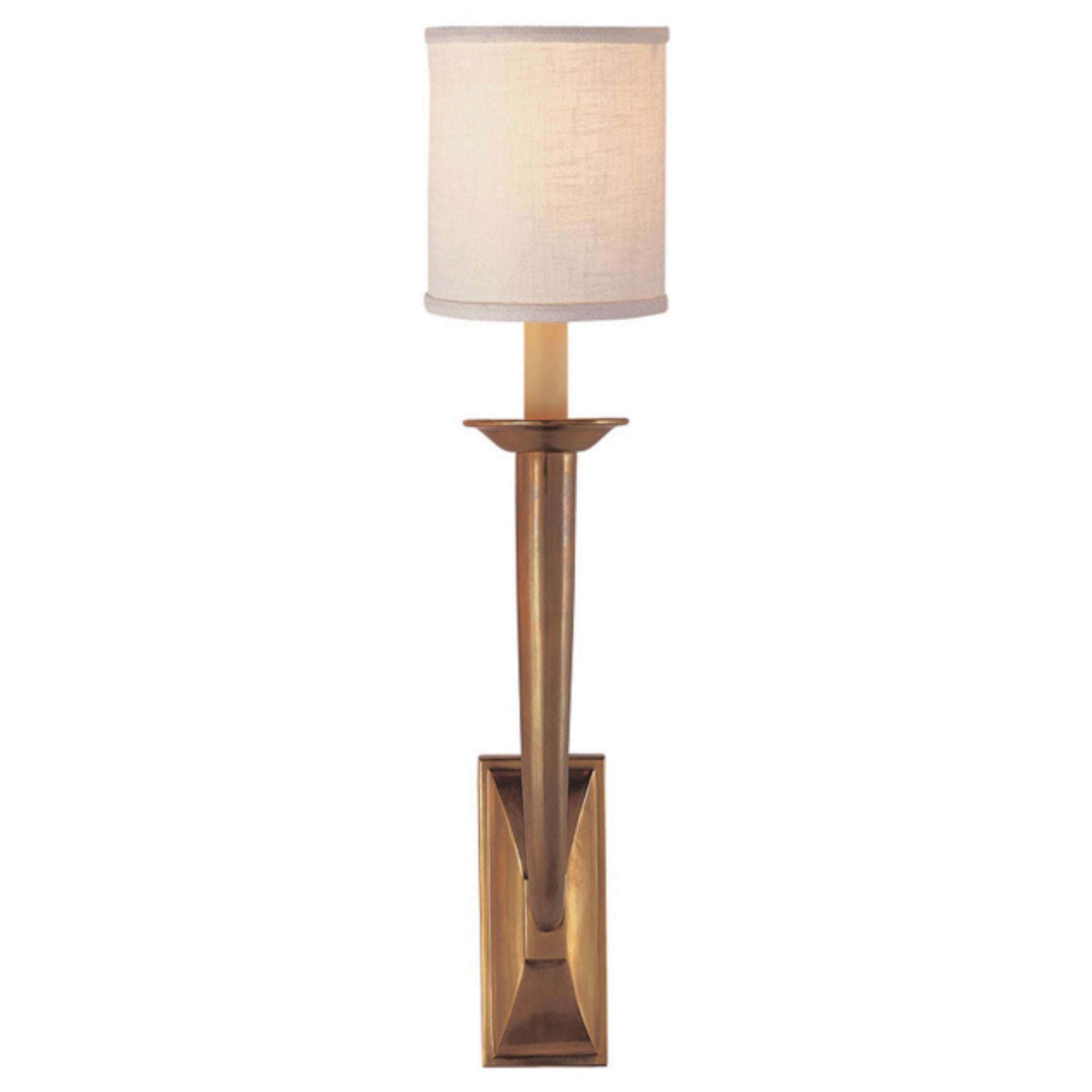 Visual Comfort French Deco Horn Sconce in Hand-Rubbed Antique Brass with Linen Shade