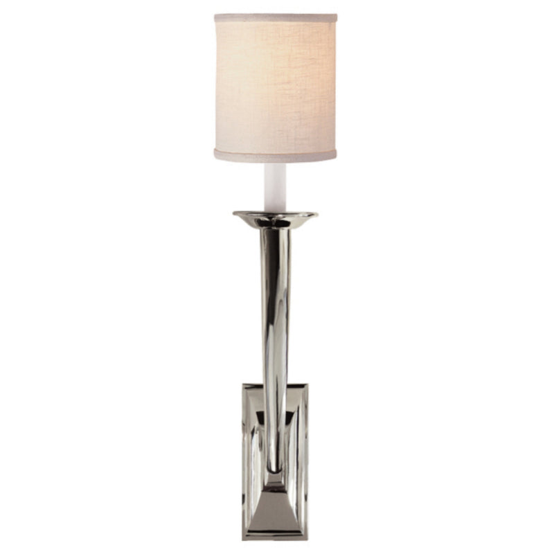 Studio VC French Deco Horn Sconce in Polished Nickel with Linen Shade