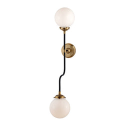 Ian K. Fowler Bistro Double Wall Sconce in Hand-Rubbed Antique Brass with White Glass