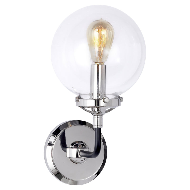 Ian K. Fowler Bistro Single Light Sconce in Polished Nickel and Black with Clear Glass