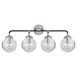 Ian K. Fowler Bistro Four Light Bath Sconce in Polished Nickel and Black with Clear Glass