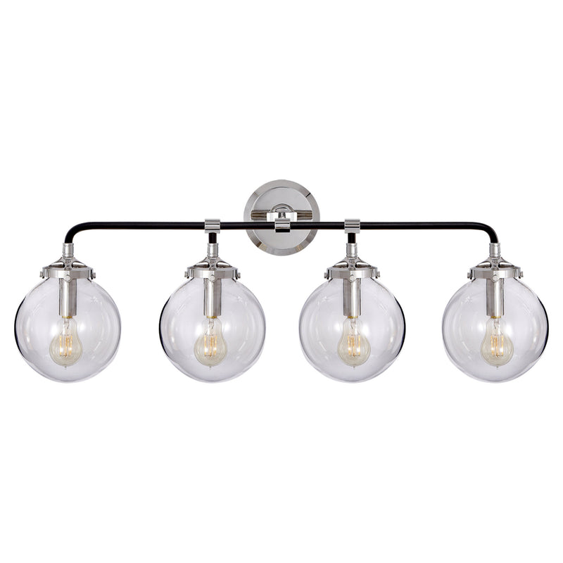 Ian K. Fowler Bistro Four Light Bath Sconce in Polished Nickel and Black with Clear Glass