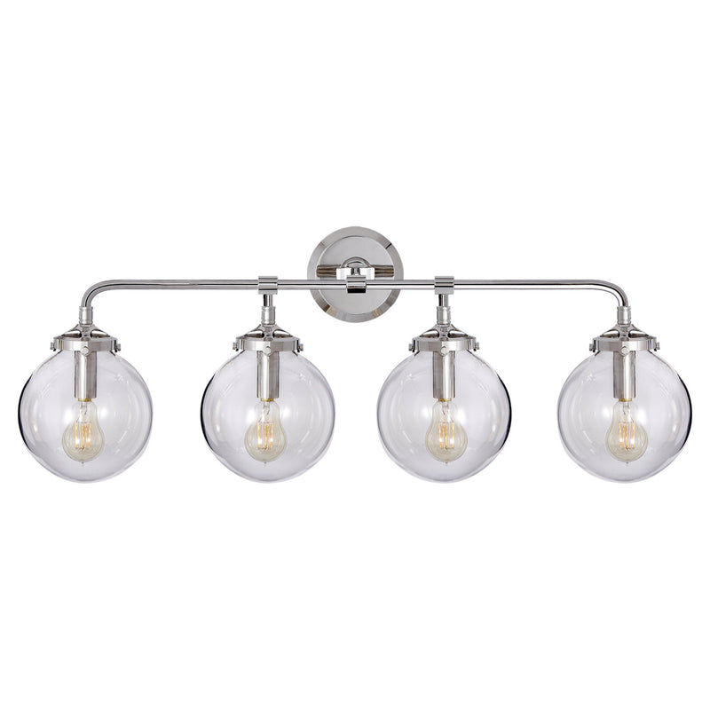 Ian K. Fowler Bistro Four Light Bath Sconce in Polished Nickel with Clear Glass