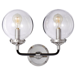 Ian K. Fowler Bistro Double Light Curved Sconce in Polished Nickel and Black with Clear Glass