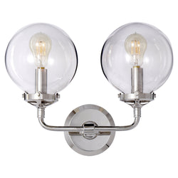 Ian K. Fowler Bistro Double Light Curved Sconce in Polished Nickel with Clear Glass