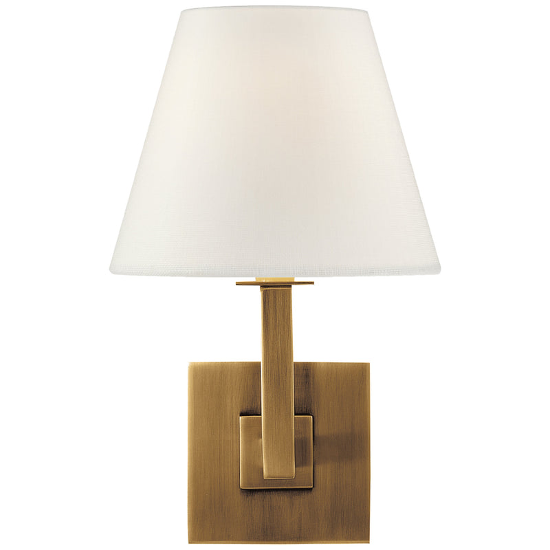 Studio VC Architectural Wall Sconce in Hand-Rubbed Antique Brass with Linen Shade