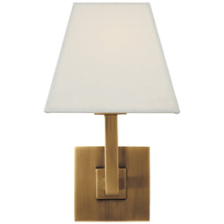 Studio VC Architectural Wall Sconce in Hand-Rubbed Antique Brass with Square Linen Shade