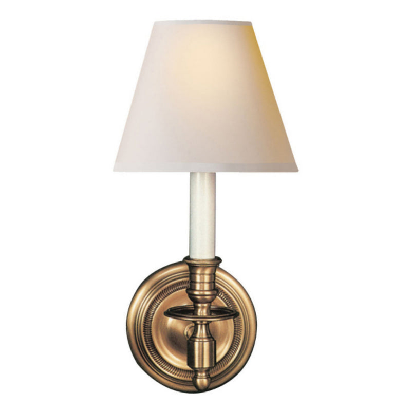 Studio VC French Single Sconce in Hand-Rubbed Antique Brass with Natural Paper Shade