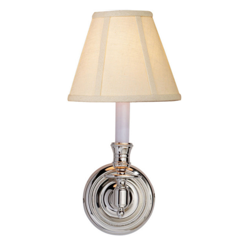 Studio VC French Single Sconce in Polished Nickel with Linen Shade