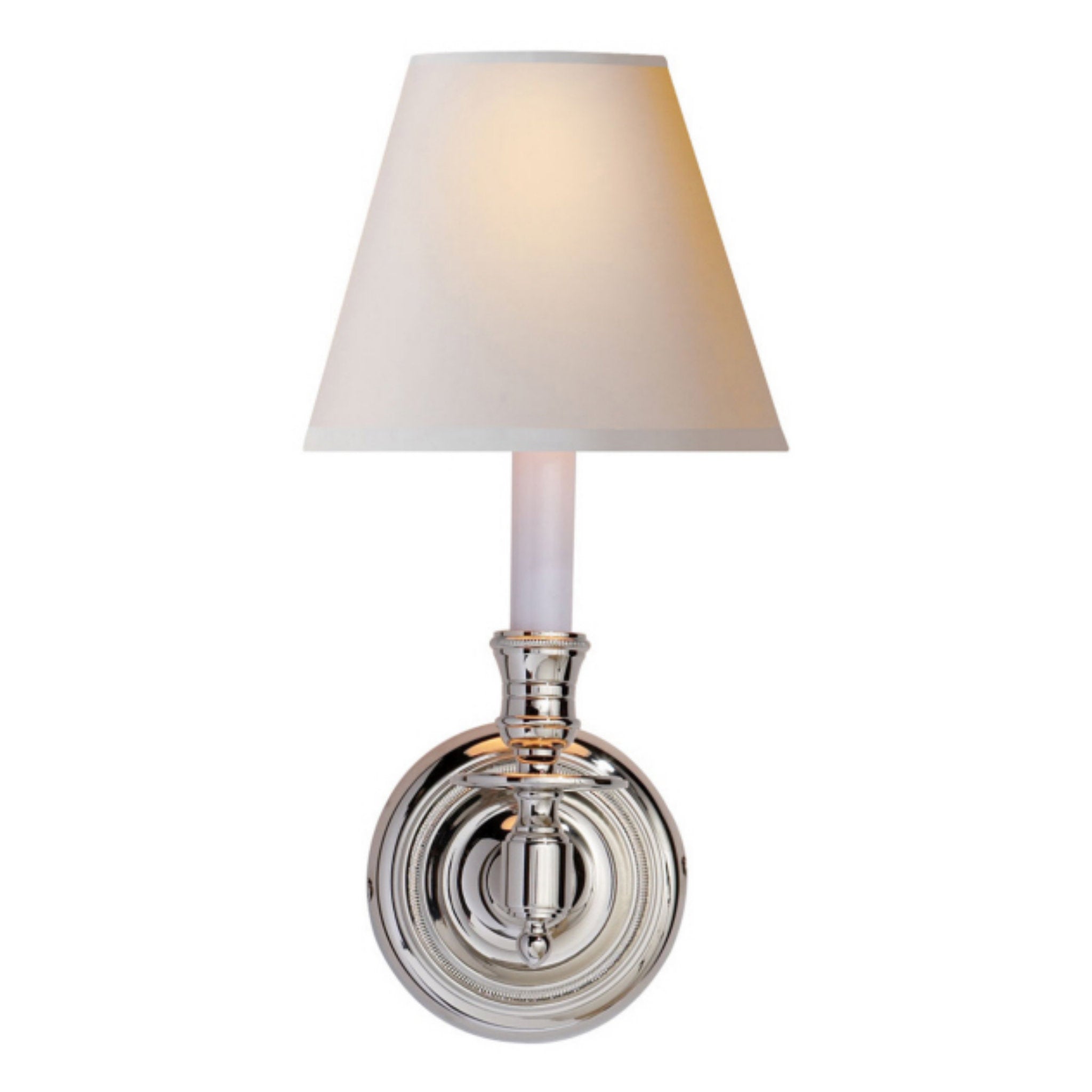 Visual Comfort French Single Sconce in Polished Nickel with Natural Paper Shade