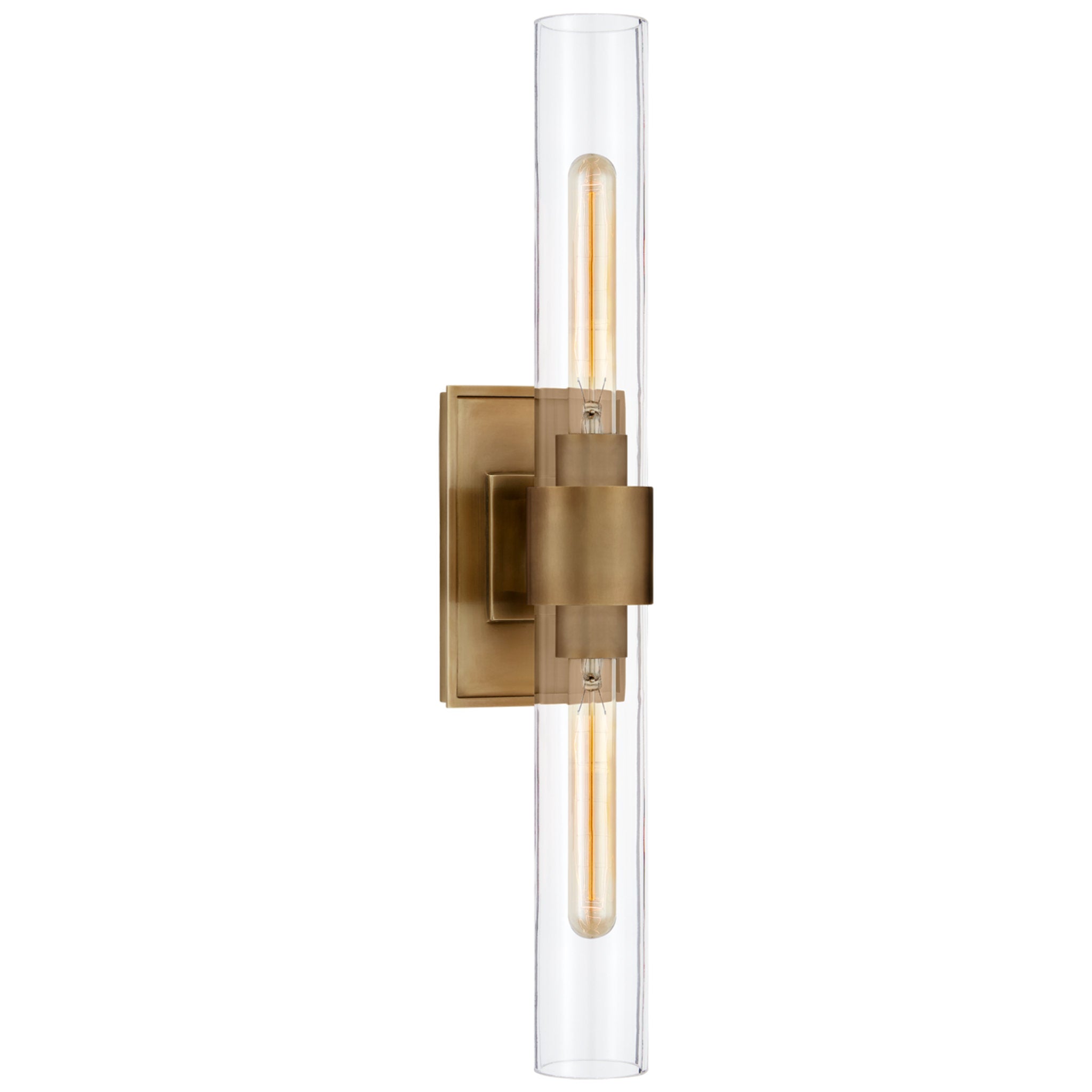 Ian K. Fowler Presidio Petite Double Sconce in Hand-Rubbed Antique Brass with Clear Glass