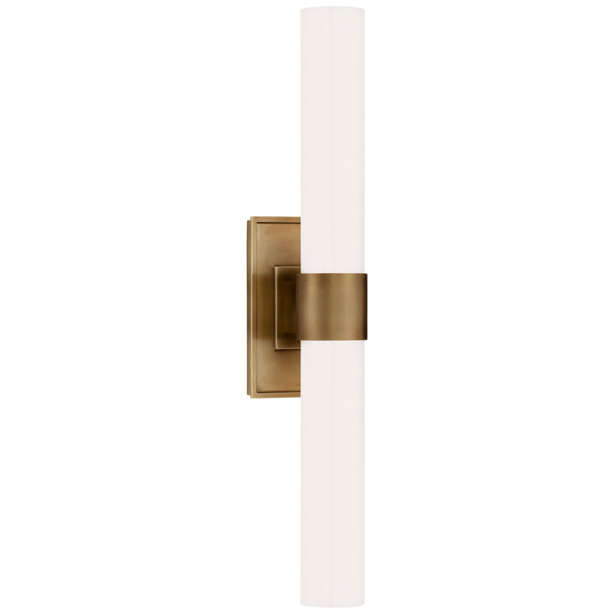 Ian K. Fowler Presidio Petite Double Sconce in Hand-Rubbed Antique Brass with White Glass