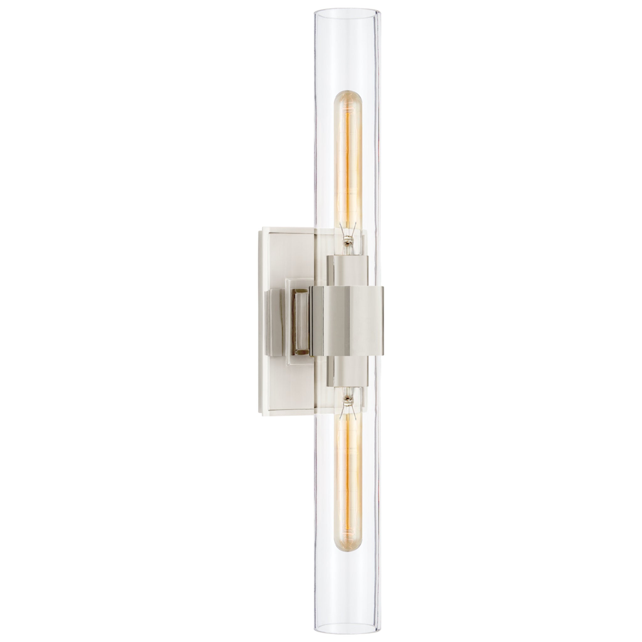 Ian K. Fowler Presidio Petite Double Sconce in Polished Nickel with Clear Glass
