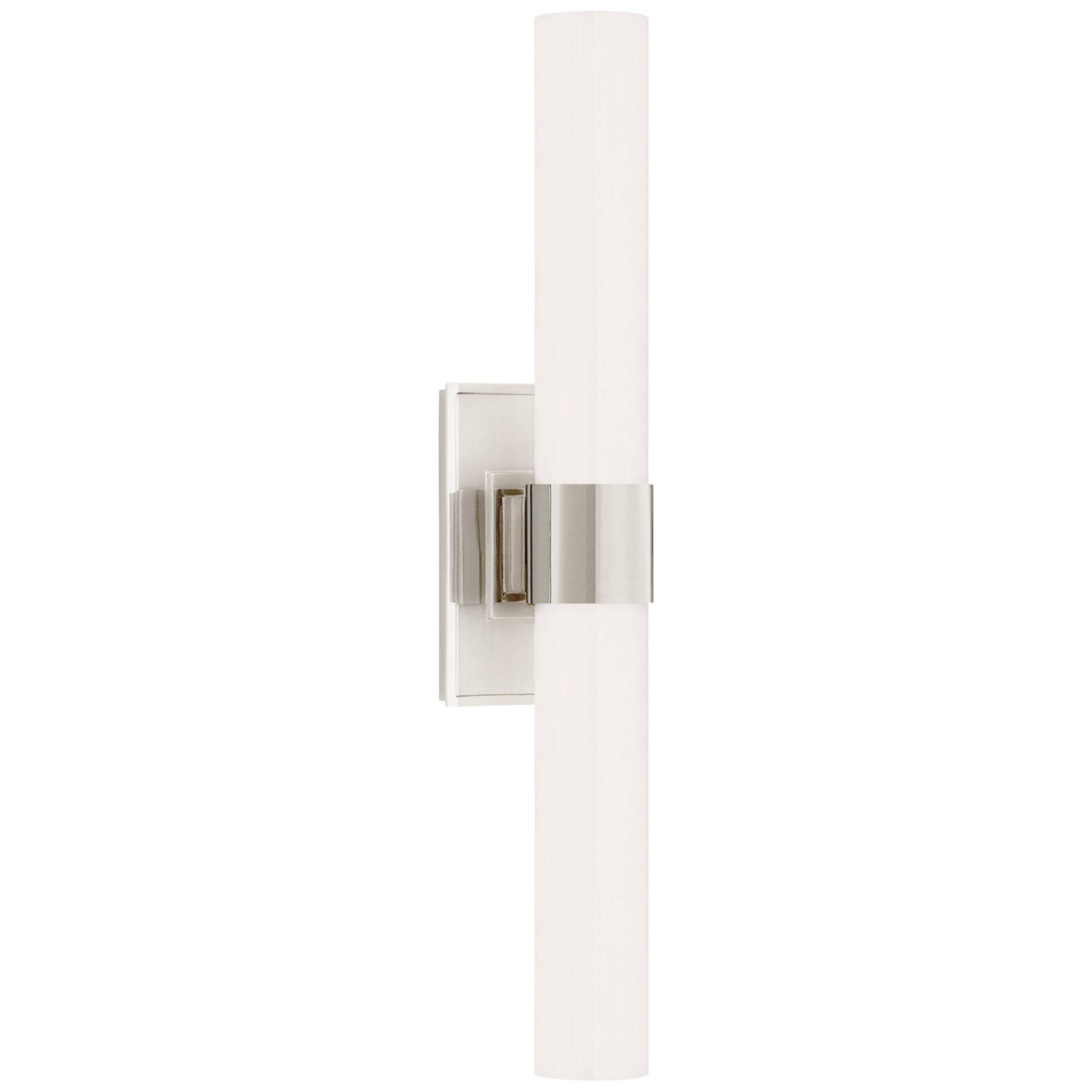 Ian K. Fowler Presidio Petite Double Sconce in Polished Nickel with White Glass Wall Light W4.75" x H23"
