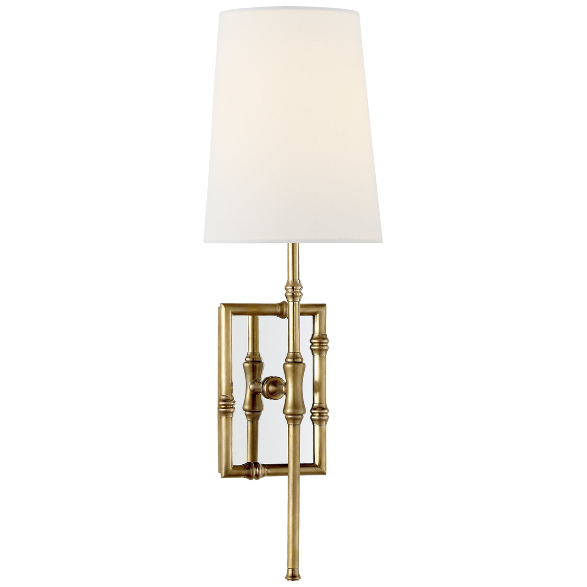 Visual Comfort Grenol Single Modern Bamboo Sconce in Hand-Rubbed Antique Brass with Linen Shade
