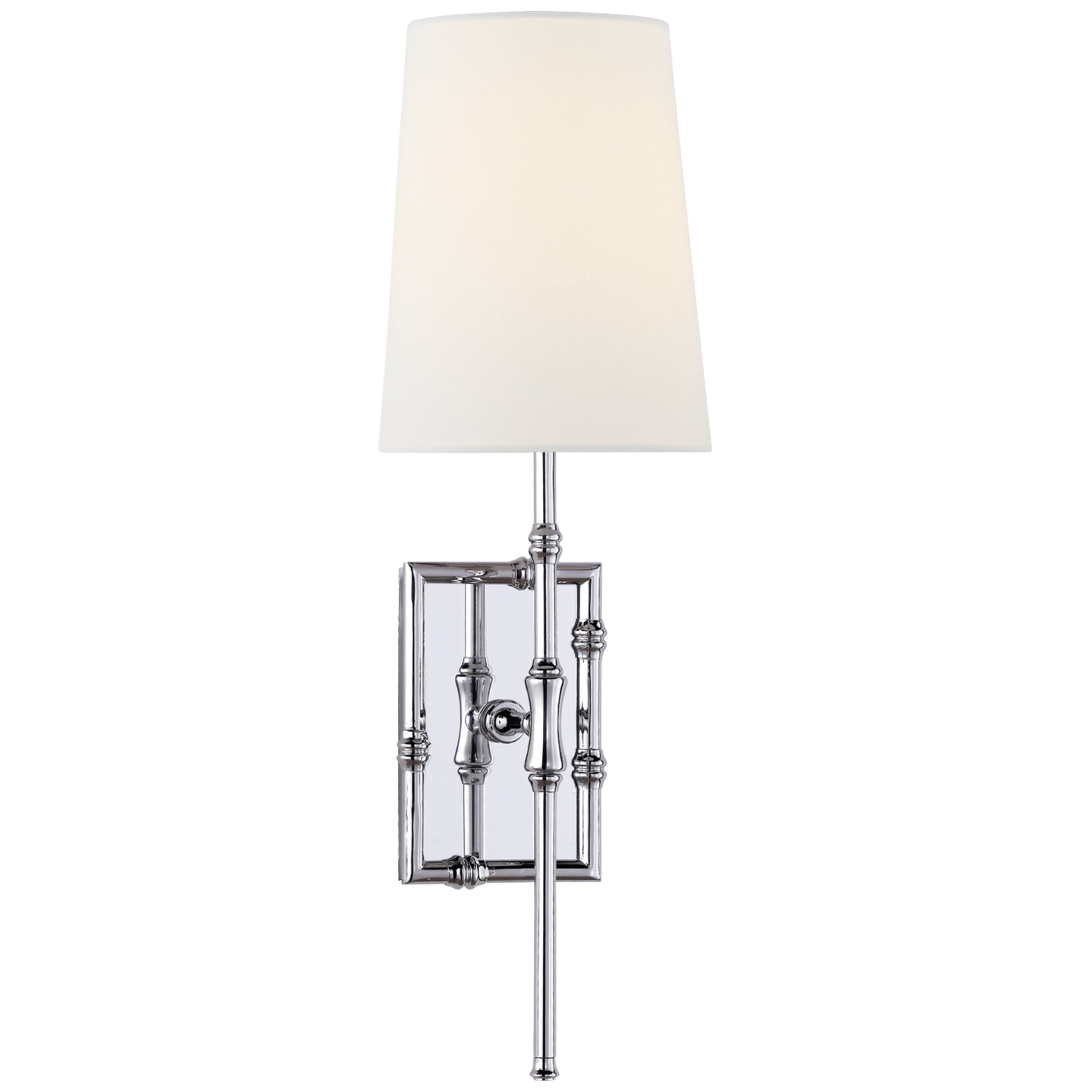 Visual Comfort Grenol Single Modern Bamboo Sconce in Polished Nickel with Linen Shade