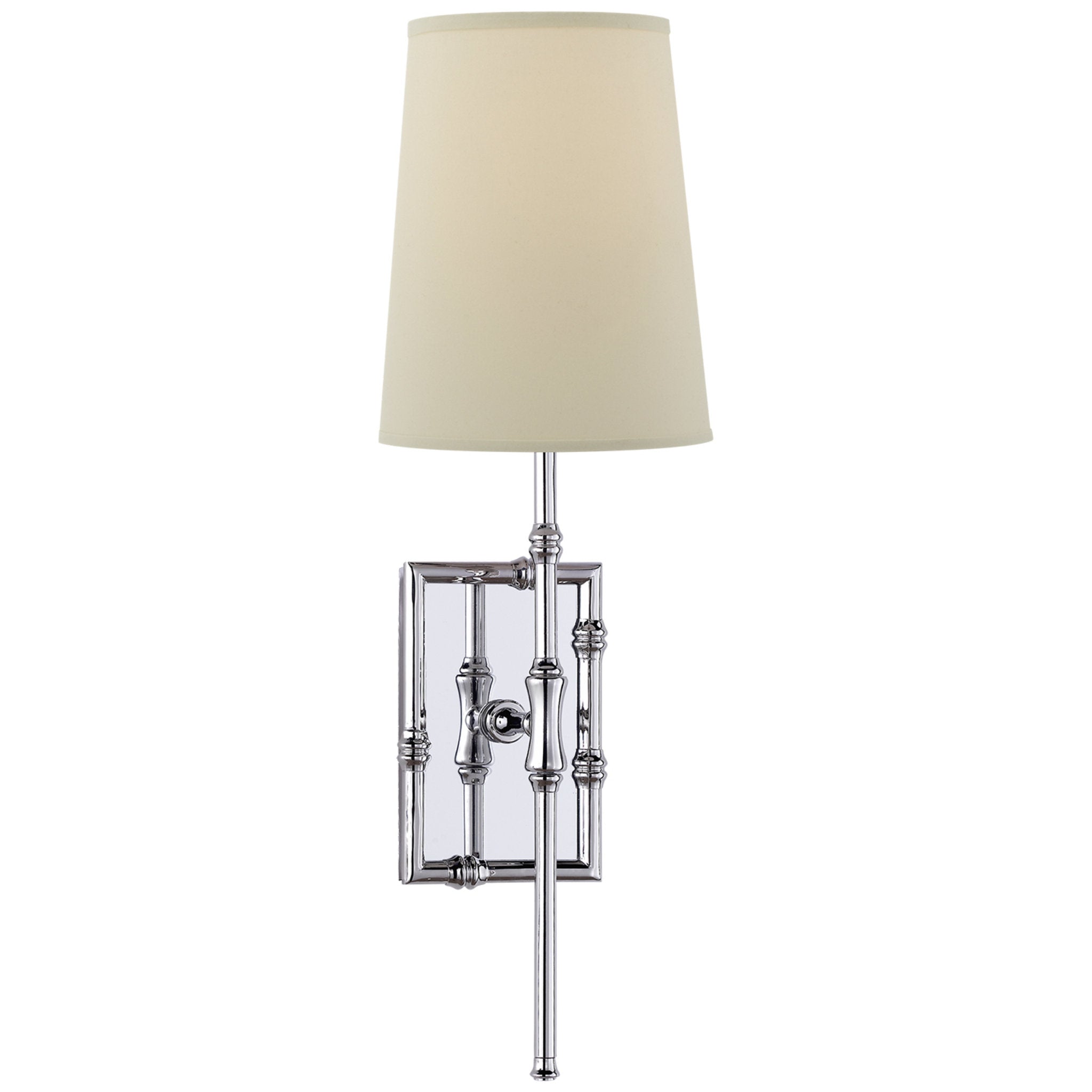 Visual Comfort Grenol Single Modern Bamboo Sconce in Polished Nickel with Natural Percale Shade