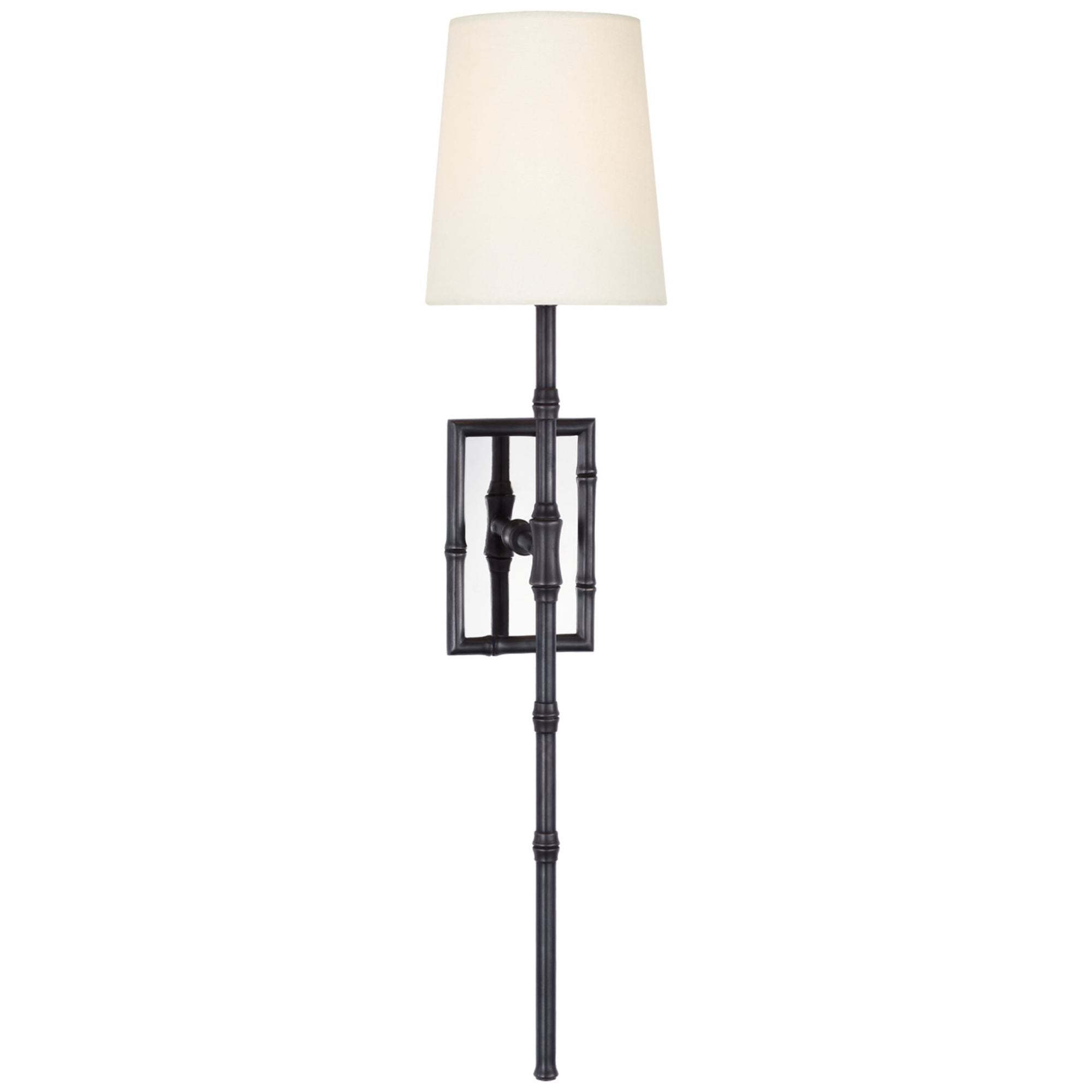 Visual Comfort Grenol Single Bamboo Tail Sconce in Bronze with Linen Shade Wall Light W6" x H26"