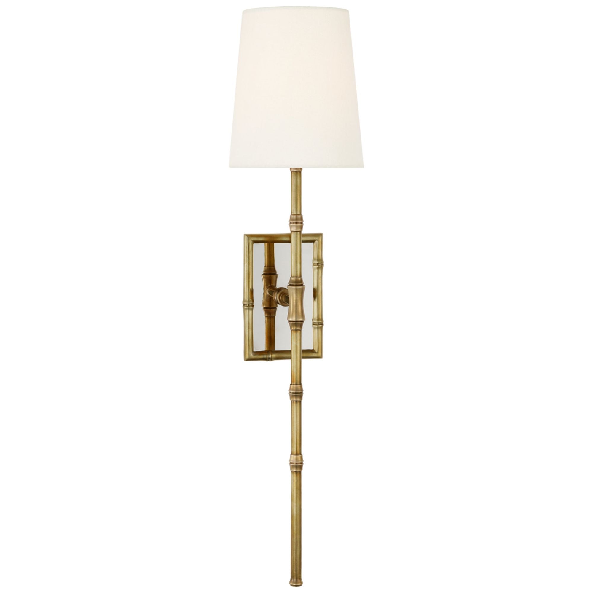 Visual Comfort Grenol Single Bamboo Tail Sconce in Hand-Rubbed Antique Brass with Linen Shade Wall Light W6" x H26"